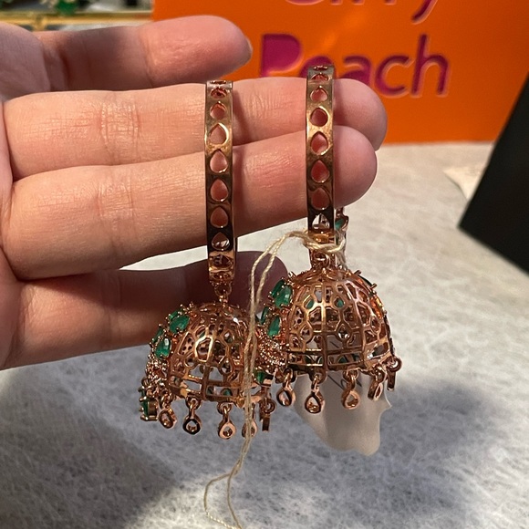 Jumkha earring emerald green vintage style - Picture 3 of 4